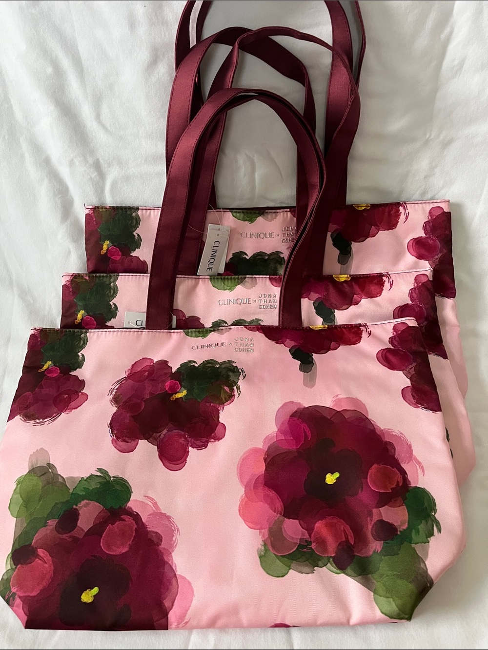 Clinique x Jonathan Cohen Pink Matching Totes with Berry Floral Print